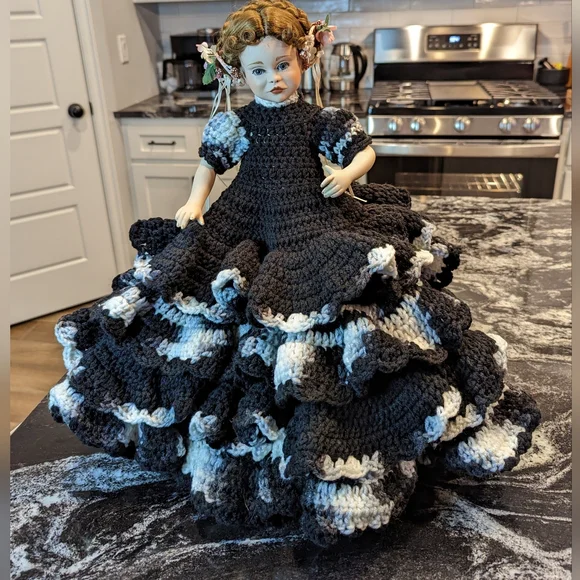 Doll Dress Vintage Handmade Layered/Tiered Crochet. Doll not included!